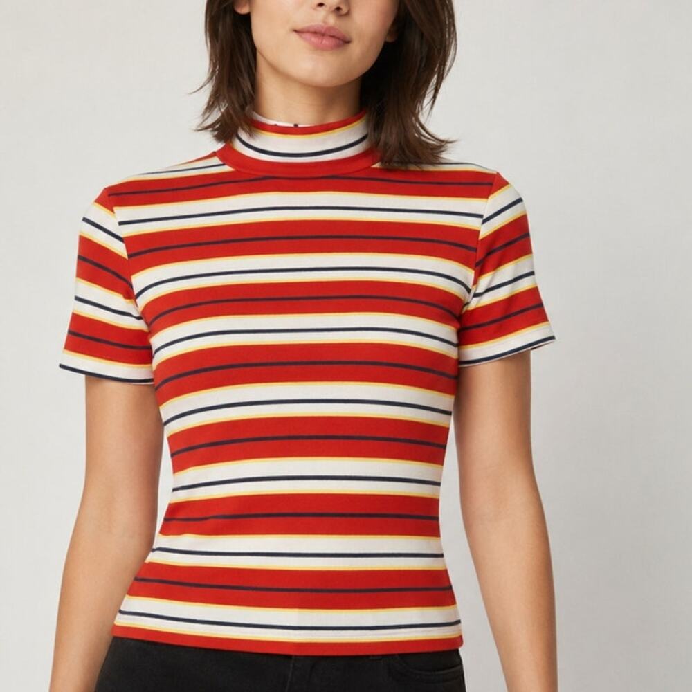 NWT Rampage High neck Top size Medium Striped SS Cropped Deadstock Vintage 90's